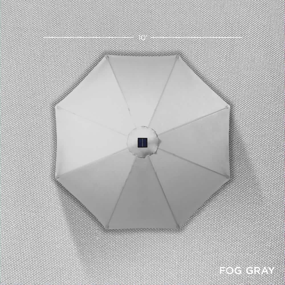 10ft Fog Gray Solar LED Lighted Patio Umbrella with Tilt Adjustment