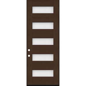 Regency 36 in. x 96 in. 5L Modern LHOS Frosted Glass Hickory-Stained Fiberglass Prehung Front Door