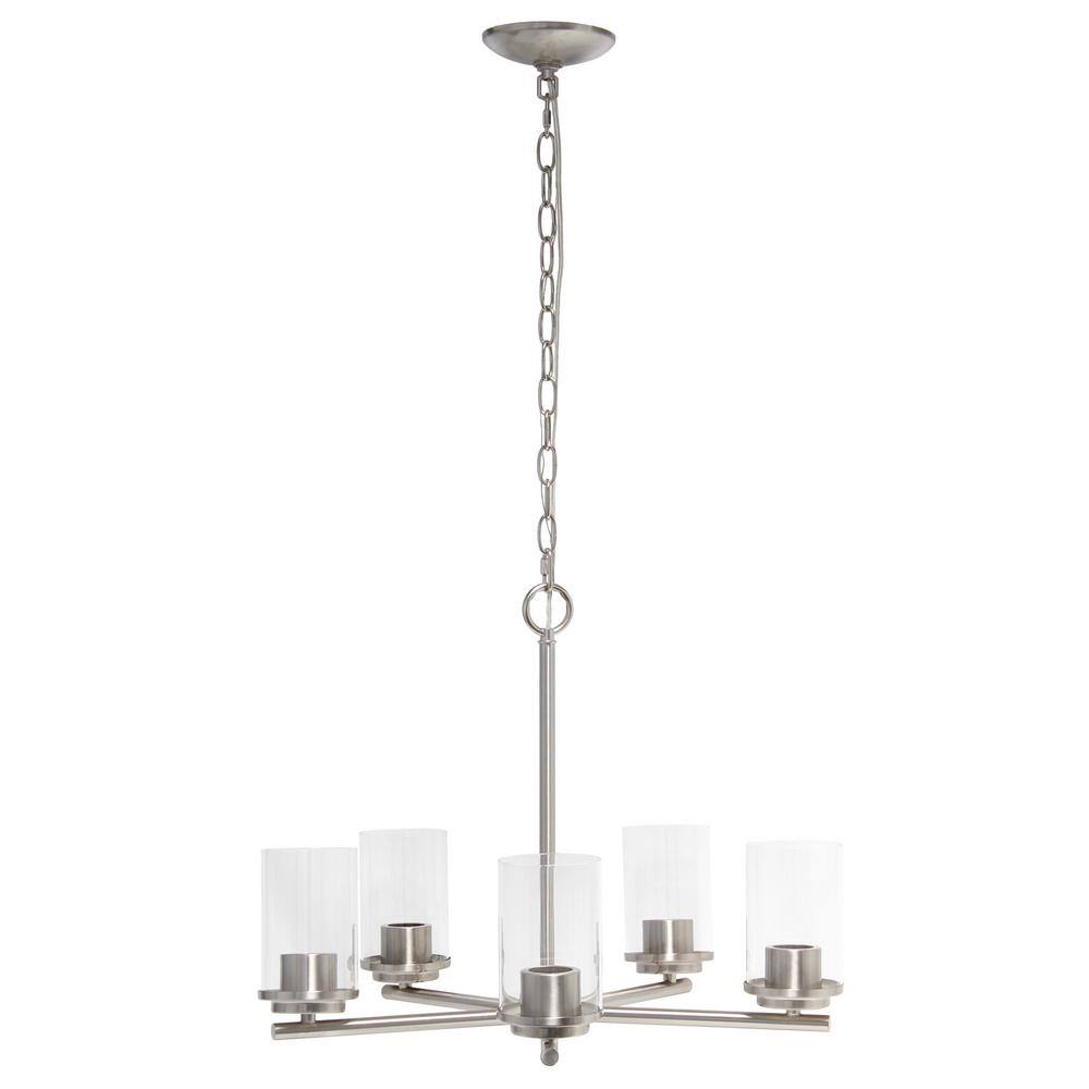 Brushed Nickel 5-Light Metal and Glass Pendant Chandelier