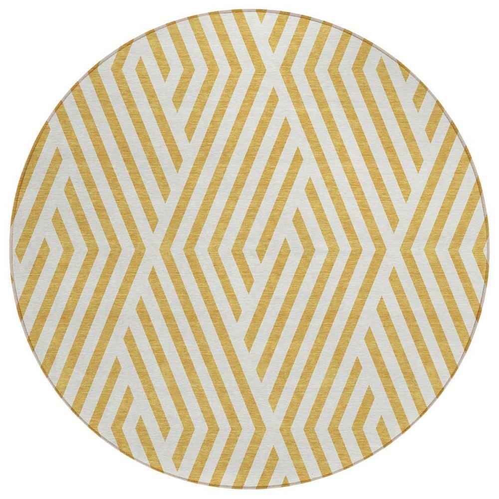 Gold and White 8 ft. Round Woven Geometric Round Indoor/Outdoor Area Rug price history on PriceWatchPro