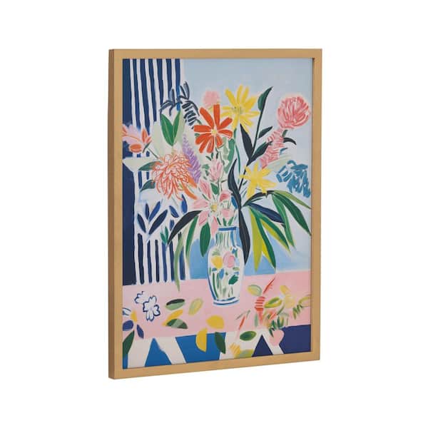 Kate and Laurel Gallery Cheerful Maximalist Flower Vase by the Creative Bunch Studio Gold Framed Art Print 12 in. x 16 in.