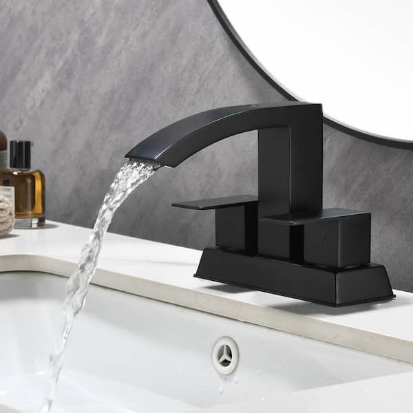 4 in. Centerset Double Handle Bathroom Sink Faucet with Pop-up Drain in Matte Black SB1