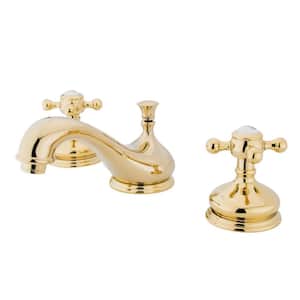 Vintage 2-Handle 8 in. Widespread Bathroom Faucets with Brass Pop-Up in Polished Brass