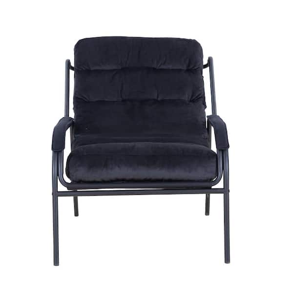 Zeus & Ruta Black Metal Outdoor Lounge Chair with Black Cushions wq130