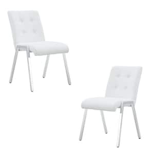 White PU Grid Shaped Armless High Back Dining Chair Set of 2