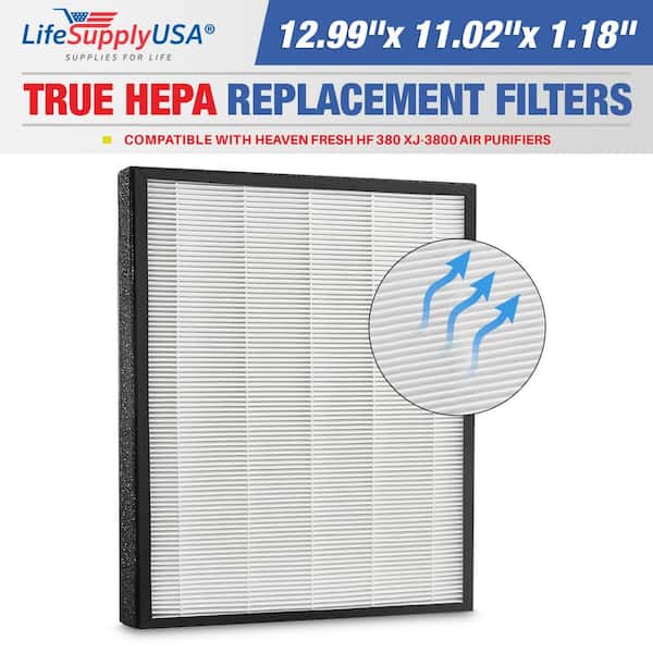 LifeSupplyUSA 2-in-1 True HEPA Air Cleaner Replacement Filter plus Activated Carbon Charcoal Compatible w/ Heaven Fresh HF 380 XJ-3800