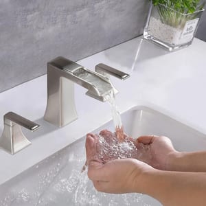 8 in. Widespread Double Handle Bathroom Faucet with Drain Kit Included in Brushed Nickel