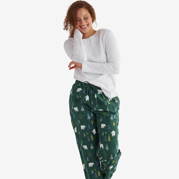 The Company Store Company Cotton Family Flannel Polar Bear Forest Women's Henley Small Forest Green Pajamas Set