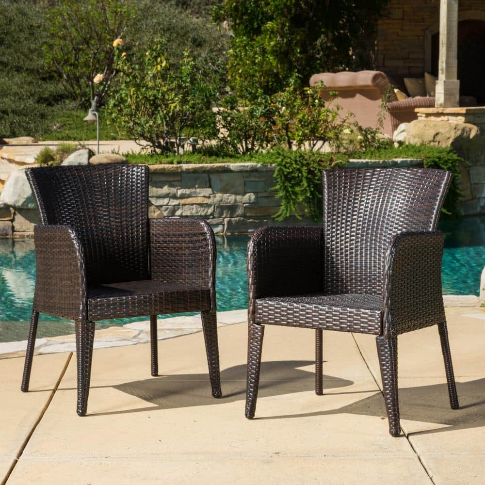 Perfect for Patio Del Mar Outdoor Set of 2 MultiBrown Wicker Stacking Chairs 