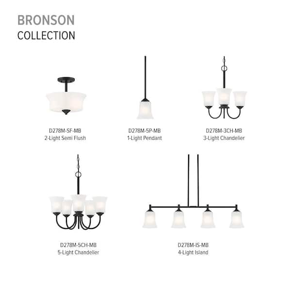 Designers Fountain - Bronson 5-Light Matte Black Chandelier with Frosted Glass Shade