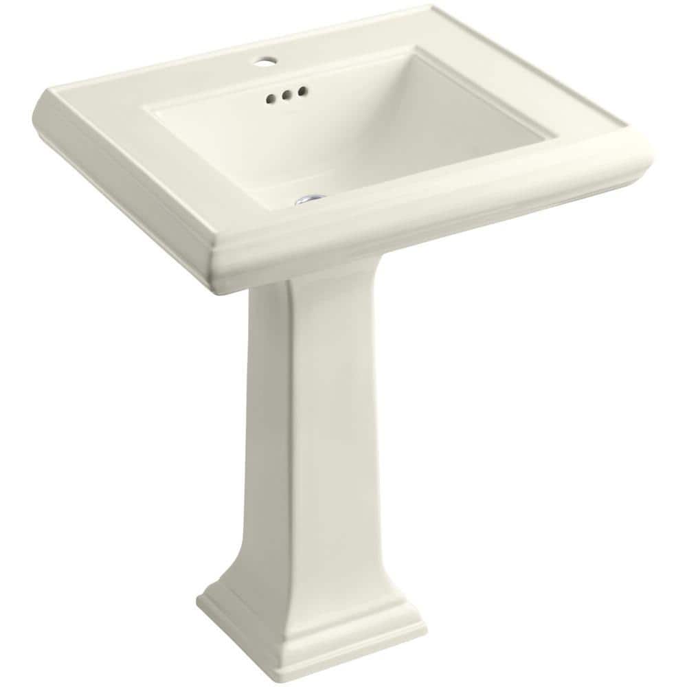 Memoirs Ceramic Pedestal Bathroom Sink in Biscuit with Overflow Drain