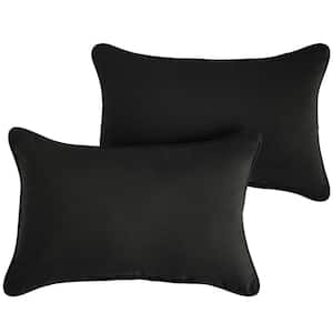 Black Rectangular Outdoor Corded Lumbar Pillows (2-Pack)