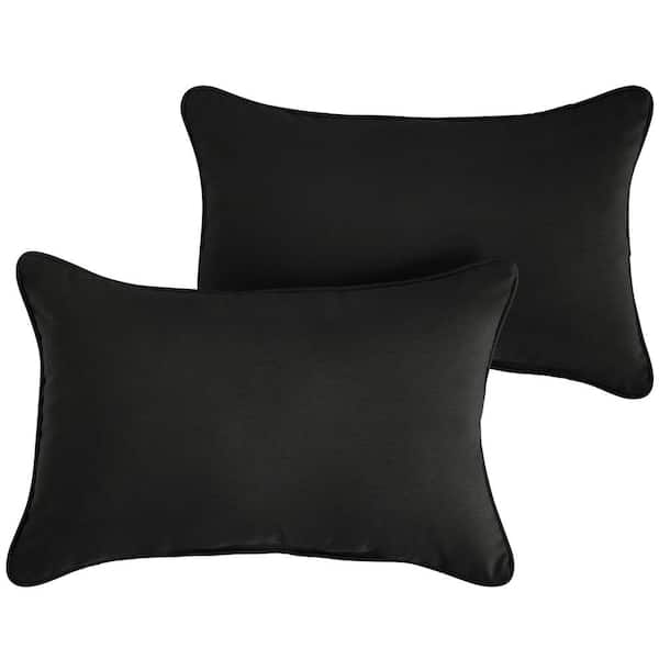SORRA HOME Black Rectangular Outdoor Corded Lumbar Pillows (2-Pack)