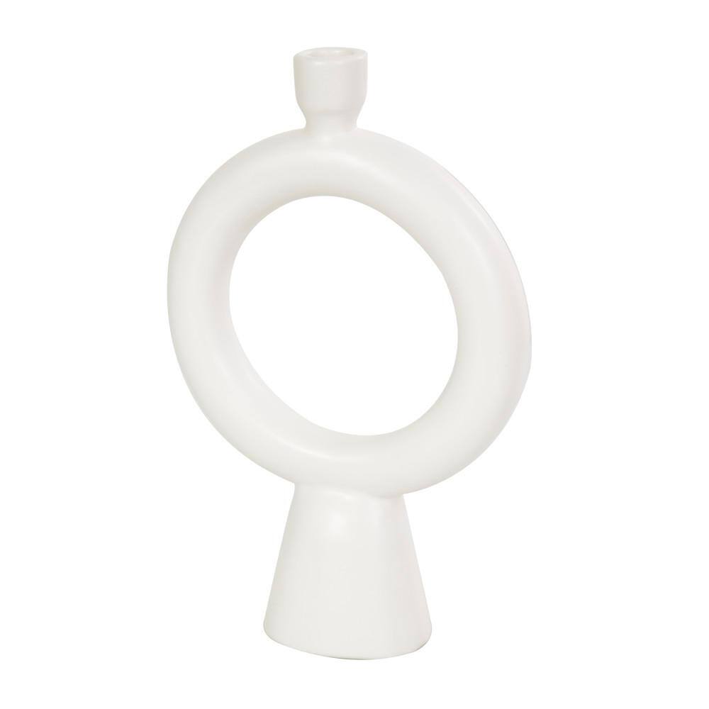 Black and White Ceramic Geometric Ring Tabletop Candlesticks, Set of 2
