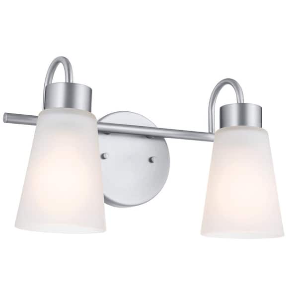 KICHLER Erma 13.5 in. 2-Light Brushed Nickel Traditional Bathroom Vanity Light with Satin Etched Glass Shades