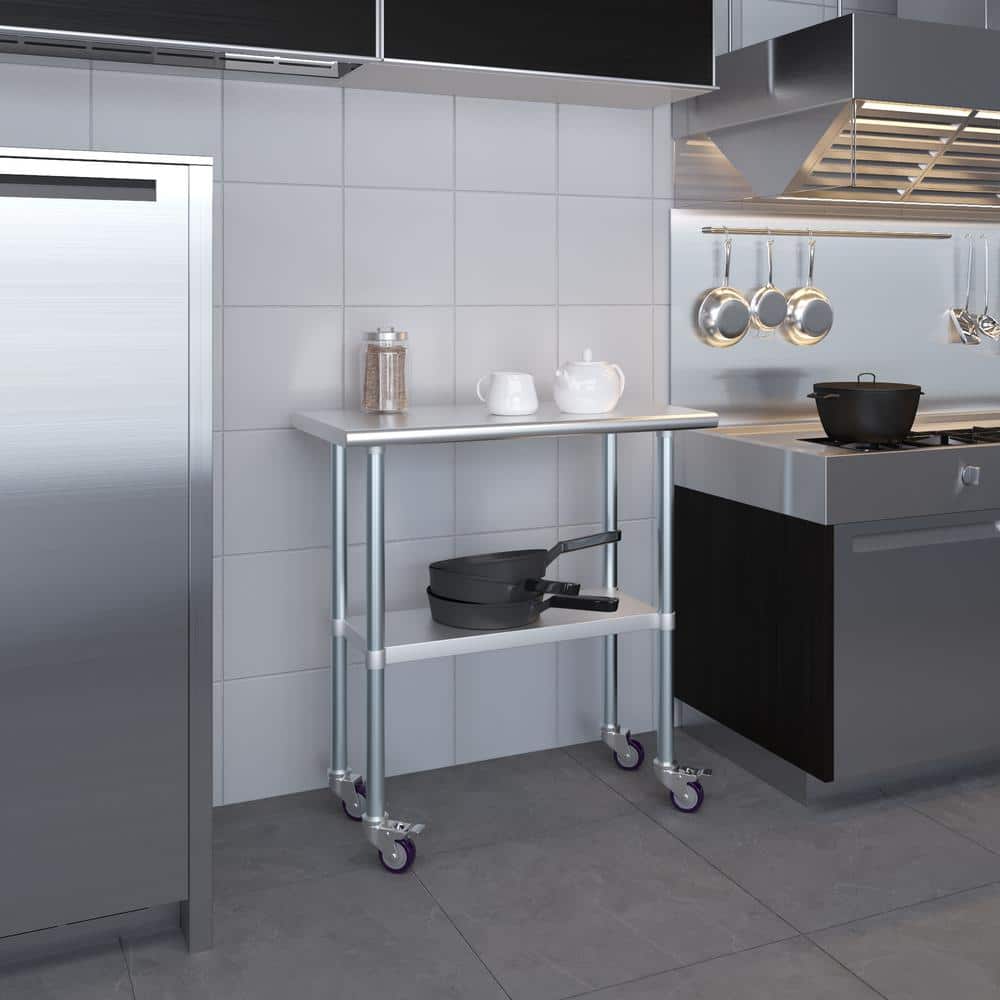 36" Stainless Steel Utility Work Table with Casters and Bottom Shelf