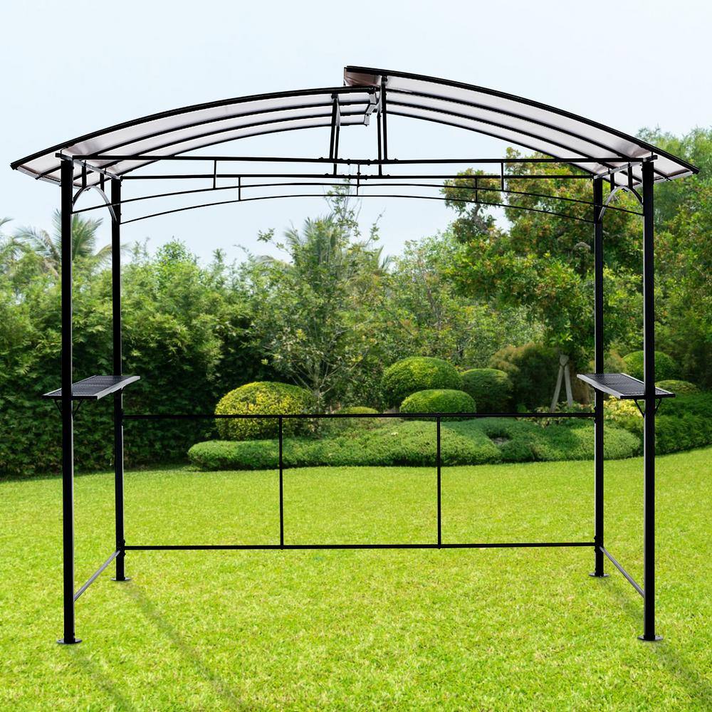 Black Steel Grill Gazebo with Shelves and Hardtop Canopy