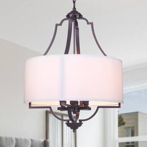 6-Light Oil-Rubbed Bronze Drum Chandelier with White Fabric Shade