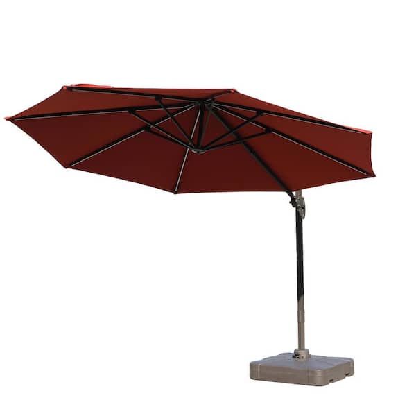 Mondawe 11 ft. Solar LED Aluminum Cantilever Umbrella Patio Market Umbrella with Base in Red