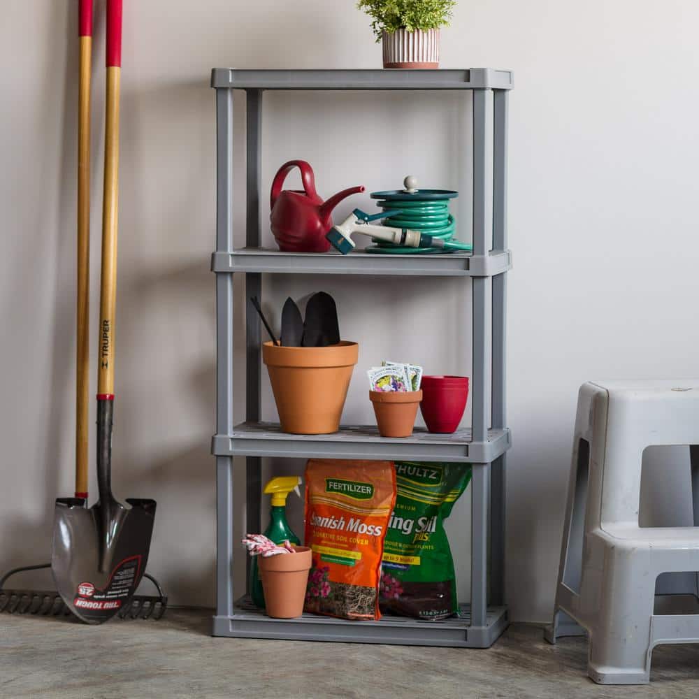 Gray Plastic Heavy Duty 4-Tier Utility Shelf
