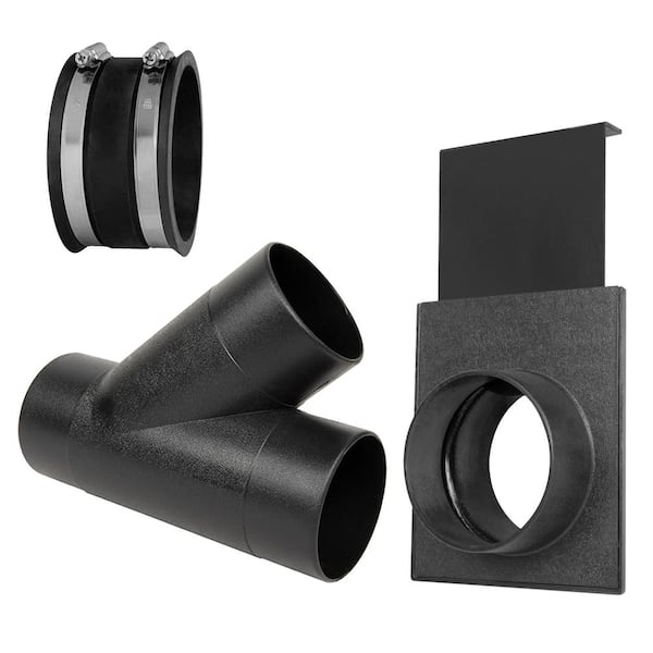 ‎POWERTEC 4 in. Y-Fitting Dust Collection Hose Connector with Blast Gate and Dust Control Flex Cuff
