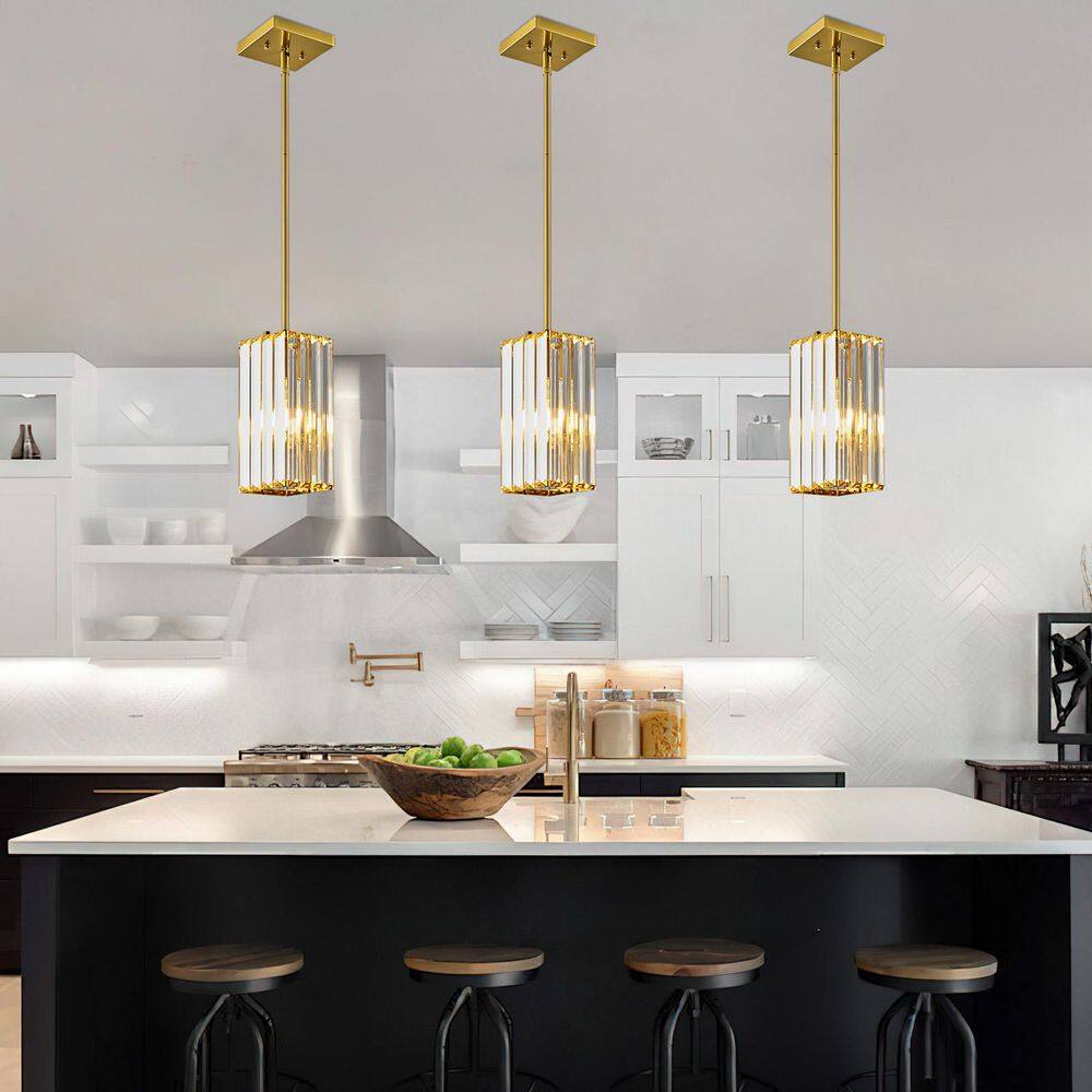 Home Lighting 1-Light Gold Rectangle Modern Pendant Light Mini Crystal Chandeliers Adjustable For Kitchen, 3-Pack price history on PriceWatchPro