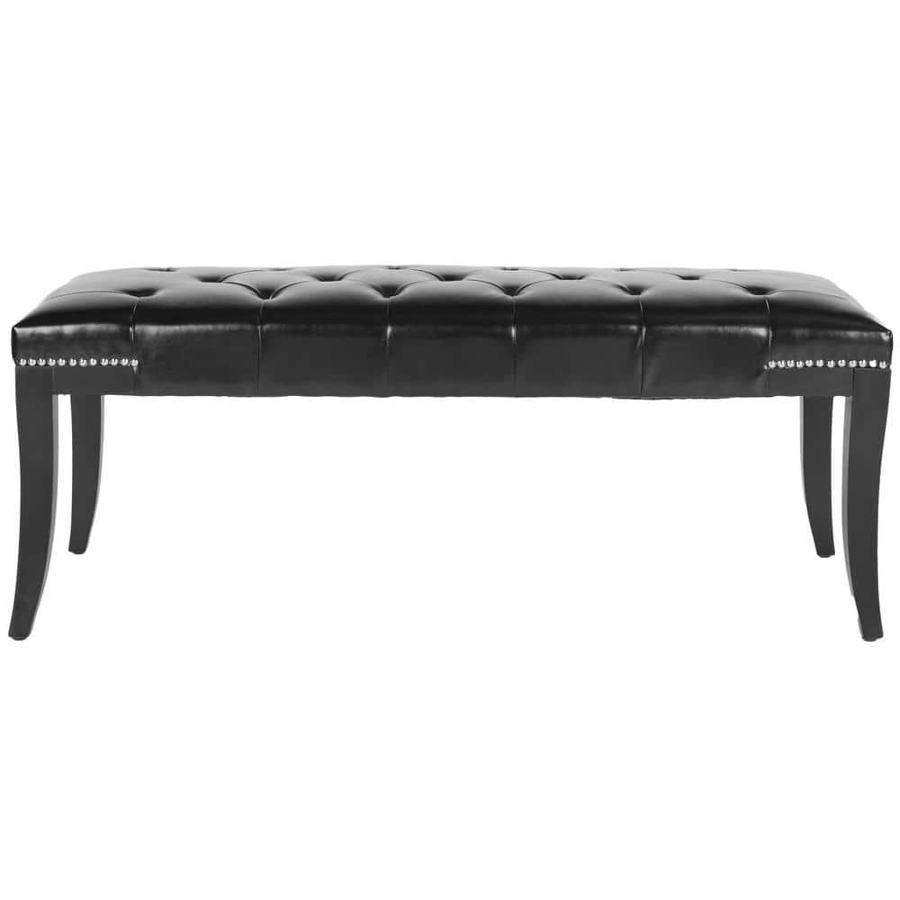 Transitional Black Tufted Bench with Silver Nailhead Trim