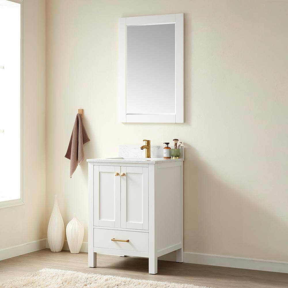 Shannon White Oak Single Sink Vanity with Stone Top and Mirror