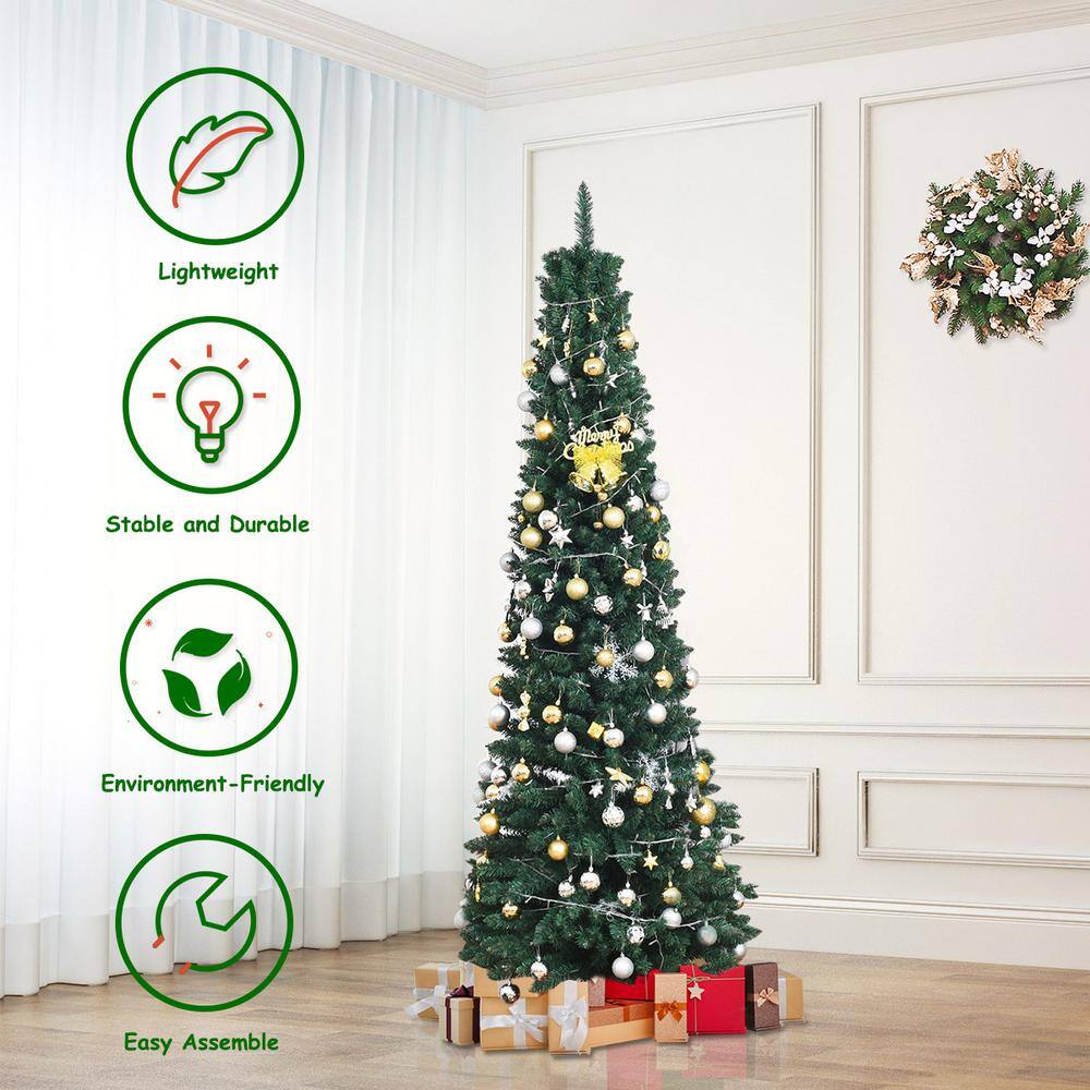 Slim Green PVC Spruce 8' Artificial Christmas Tree with Metal Stand