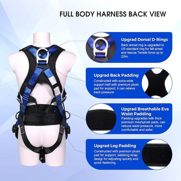 KIWDZFU Premium Safety Harness with Shock Absorbing Lanyard Vented