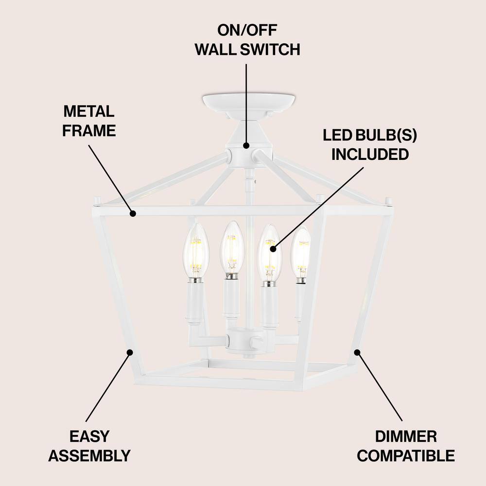 White Iron Farmhouse LED Lantern Flush Mount Light