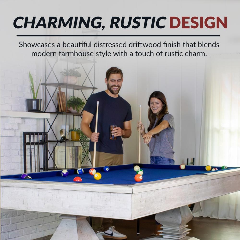 Montecito 8 Ft Driftwood Pool Table with Blue Felt