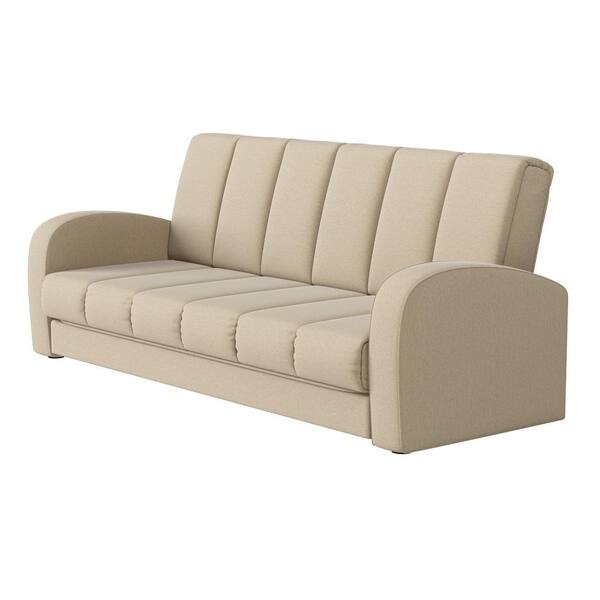 Handy Living Parlette 83.5 in. Barley Tan Plush Low-Pile Velour Wide 3-Seat Convert-a-Couch Full Size Sofa Bed