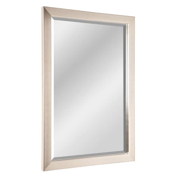 28 in. W x 40 in. H Framed Rectangular Beveled Edge Bathroom Vanity Mirror in Brush Nickel
