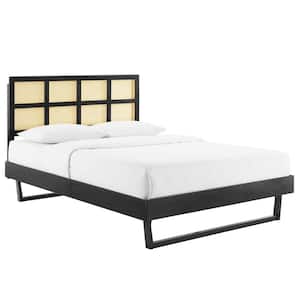 Sidney Black Cane and Wood King Platform Bed with Angular Legs