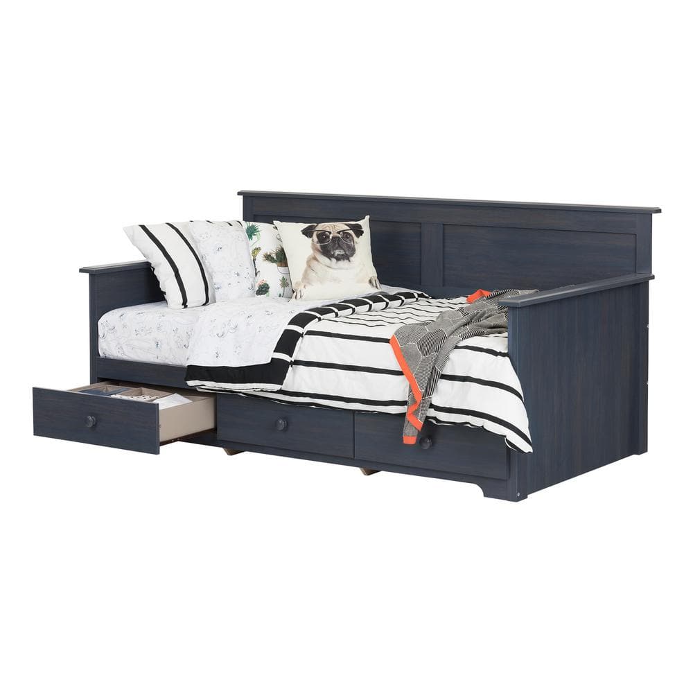 Twin Blueberry Wood Frame Daybed with 3 Storage Drawers