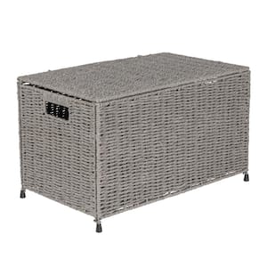 Gray Hand-Woven Paper Rope Decorative Box Storage Chest with Hinged Lid and Handles
