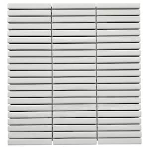 Motif Stacked White Matte 3.73 in. x 0.27 in. Porcelain Mosaic Floor and Wall Tile Sample