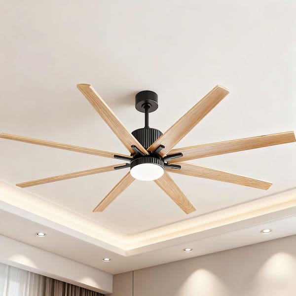 76 in. Smart Black Indoor Solid Wood White Blade 3-Size Downrod Mount Standard Ceiling Fan with Dimmable LED Light