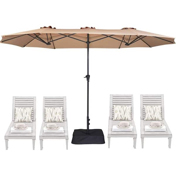 Primehome 15 ft. Double-Sided Rectangle Patio Umbrella with Stand-Tan Outdoor Market Umbrella for Pool, Lawn and Backyard