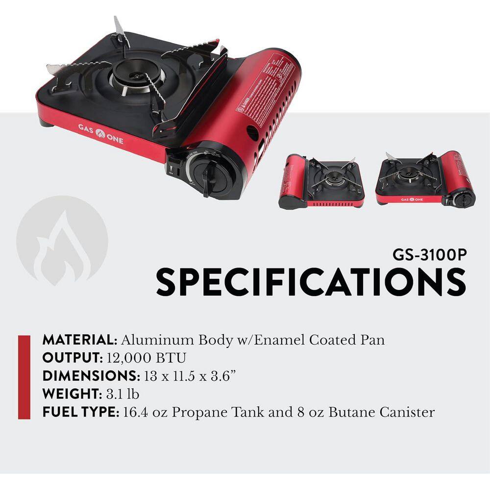 Red Portable Single Burner Gas Stove with Piezo Ignition