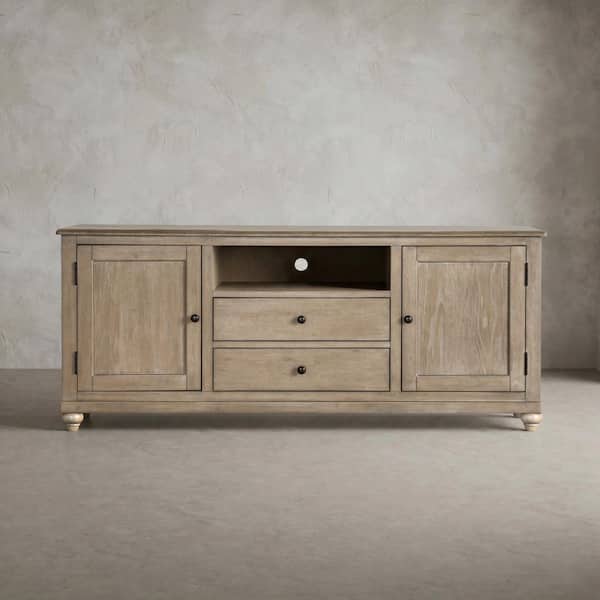 Carrin Light Washed White TV Stand Fits TV up to 80 in. with Soft-closing Drawers