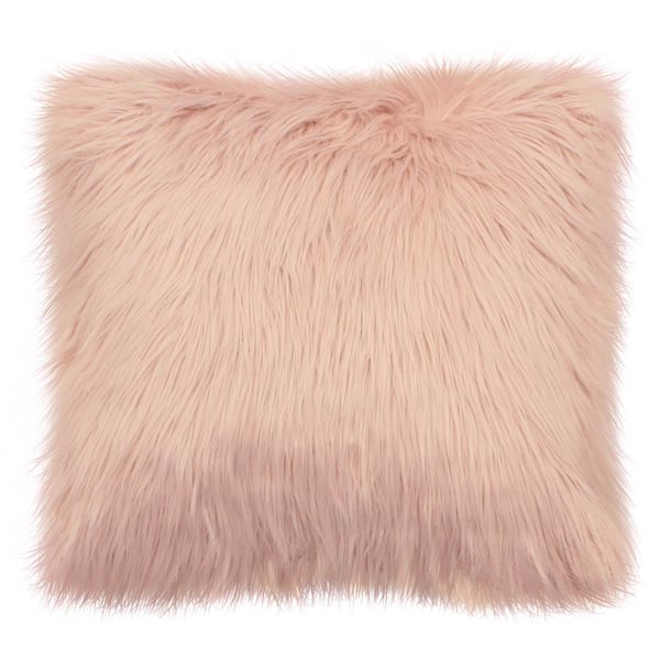 French Connection Faux Fur Sheepskin Contemporary Blush 22 in. x 22 in. Plush Shag Decorative Throw Pillow