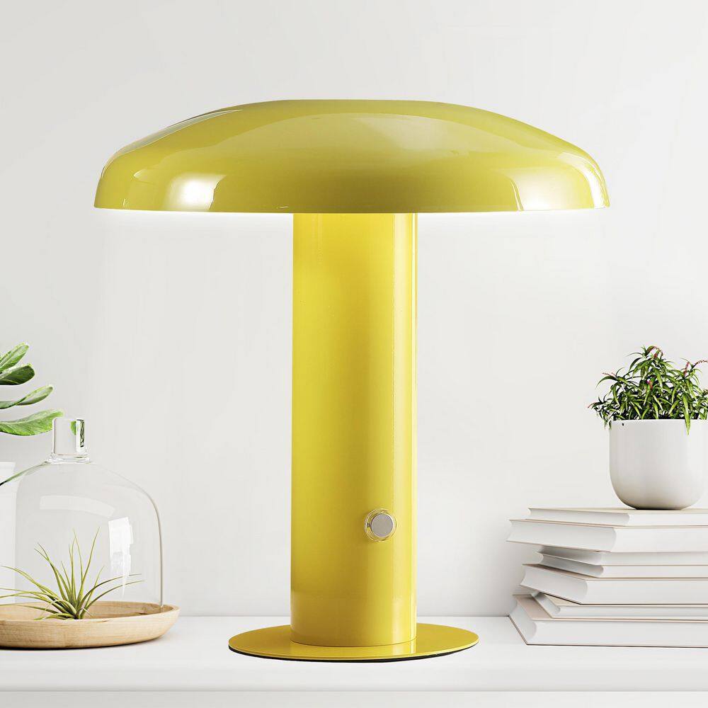 Suillius 11" Satin Yellow Cordless Metal Dome Table Lamp
