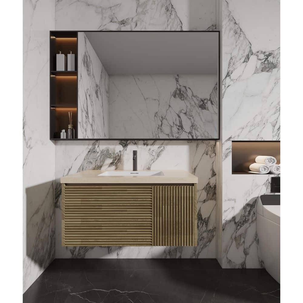 30 in. W x 21.7 in. D Porcelain Single Sink Vanity Top in Travertine Yellow with Pre-Drilled Faucet Hole price history on PriceWatchPro