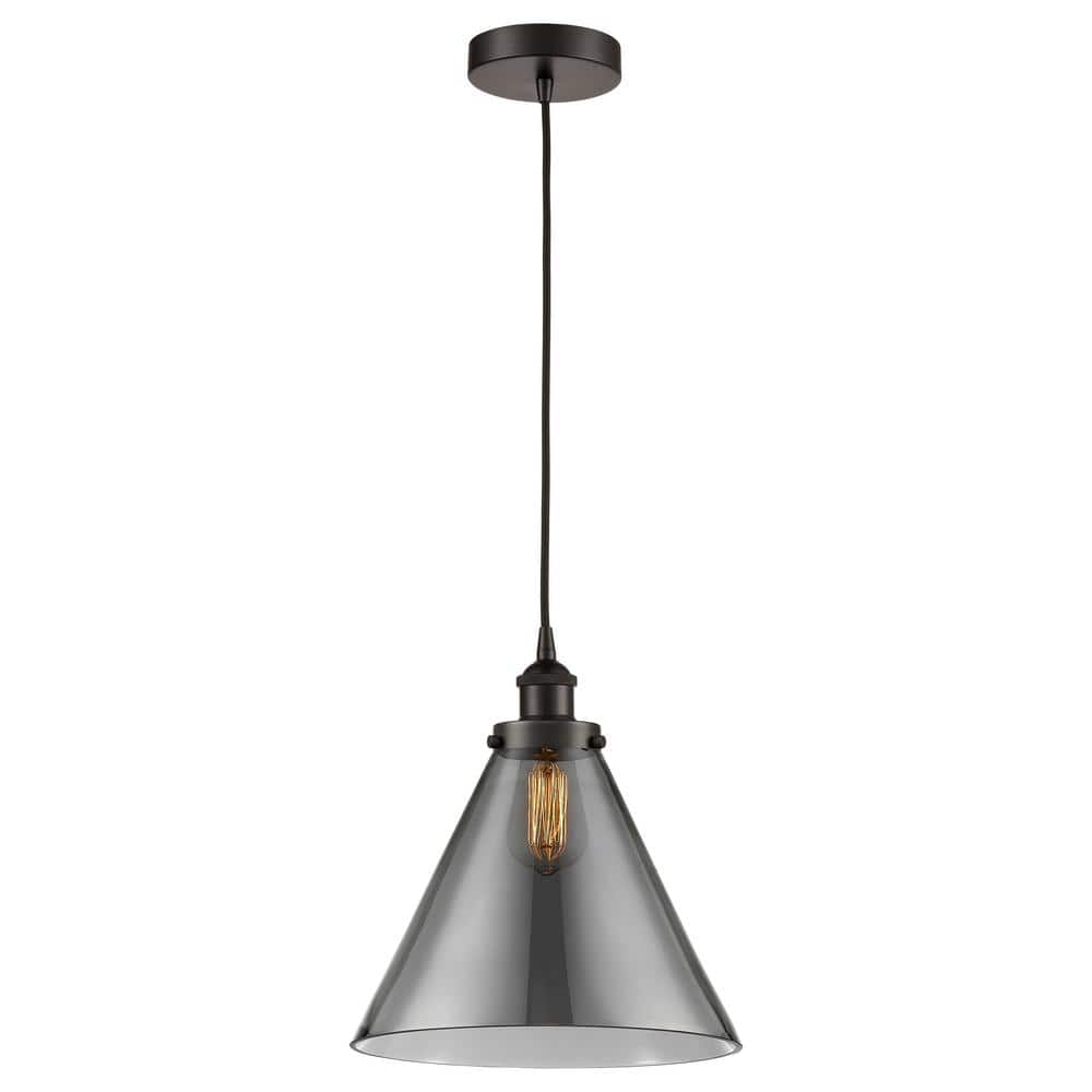 Cone 60-Watt 1-Light Oil Rubbed Bronze Standard Mini Pendant Light Smoked Glass Shade price history on PriceWatchPro