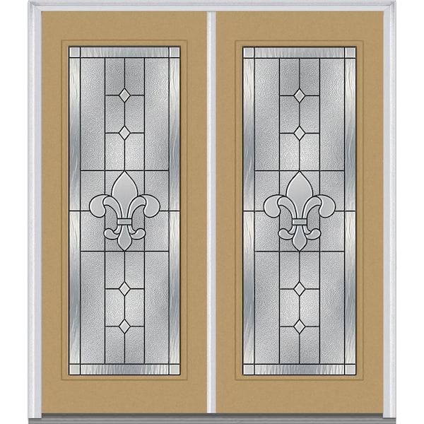 MMI Door 64 in. x 80 in. Carrollton Right-Hand Inswing Full Lite Decorative Glass Painted Fiberglass Smooth Prehung Front Door