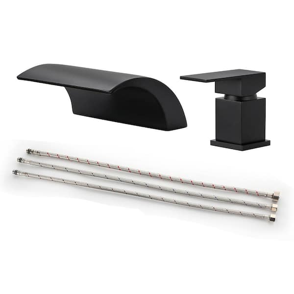 UKISHIRO Molark 8 in. Widespread Single Handle Waterfall Spout Bathroom Faucet in Matte Black (Valve Included)
