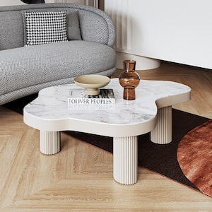 47 in. White Specialty Faux Marble Top Coffee Table
