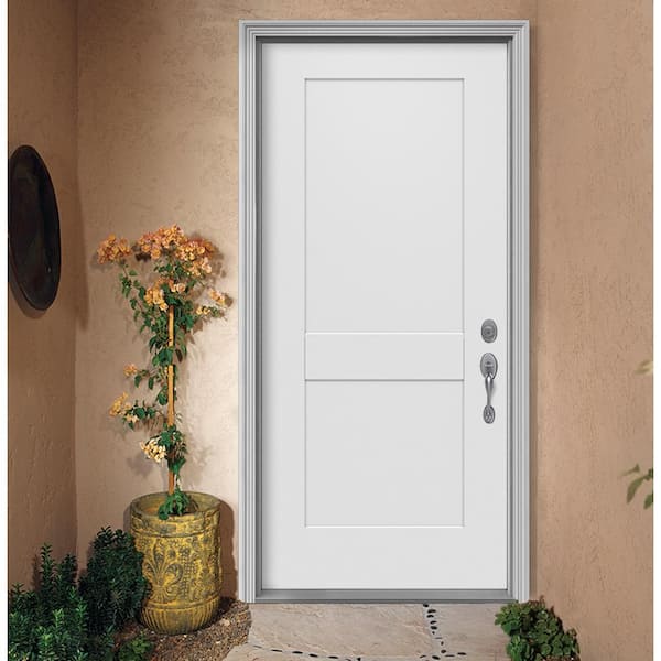 34 in. x 79 in. 2-Panel Craftsman Primed Steel Front Door Slab